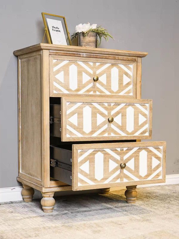 Wooden Bedside Tables with 3 Storage Drawer