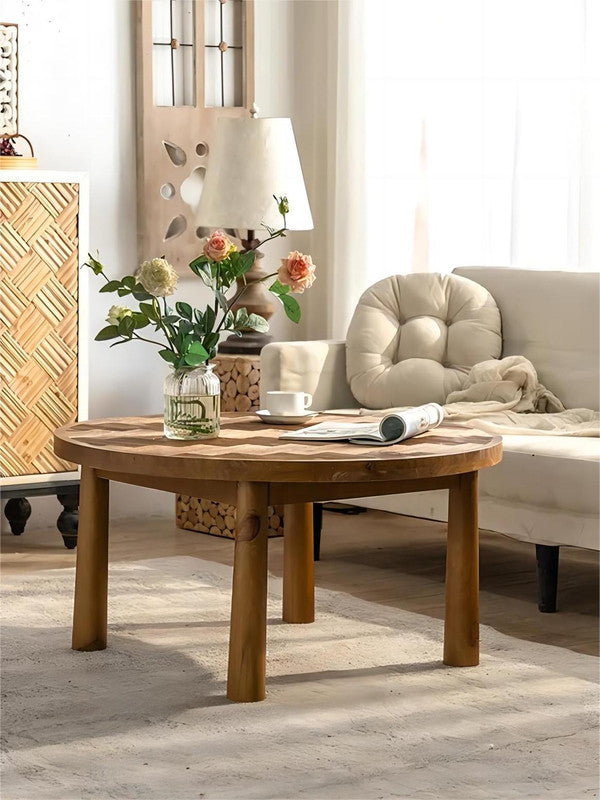 Home Living Room End Table Solid Wood Top Round Center Tea Coffee Table