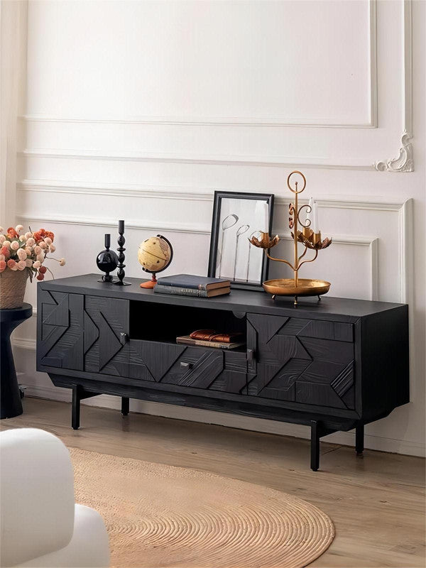 Cabinet Retro Black Wooden Frame TV Stand Furniture Living Room Fashion Wood TV Cabinet Wooden TV Unit for Living Room