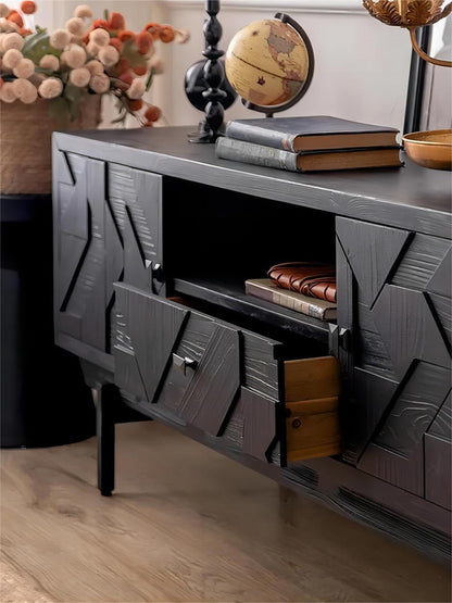 Cabinet Retro Black Wooden Frame TV Stand Furniture Living Room Fashion Wood TV Cabinet Wooden TV Unit for Living Room